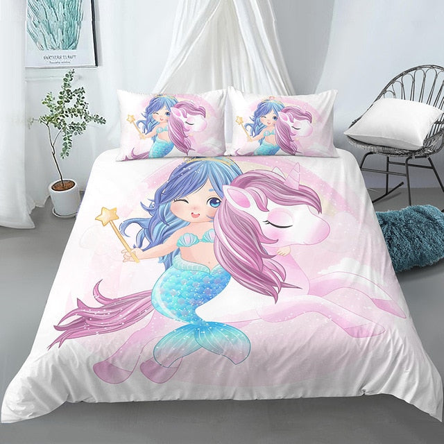 Bedding Set Crib Duvet Cover for Baby Kids Children & Pillowcase Cartoon Mermaid Edredones Niños Girls Princess Quilt Cover