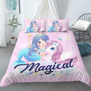 Bedding Set Crib Duvet Cover for Baby Kids Children & Pillowcase Cartoon Mermaid Edredones Niños Girls Princess Quilt Cover