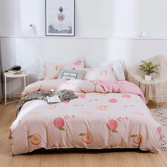 Soft Bedding Set with Heart Romantic Flower Fruit Twin Queen Flat Sheet Duvet Quilt Cover Pillowcase Cotton Ployester Adult Kids