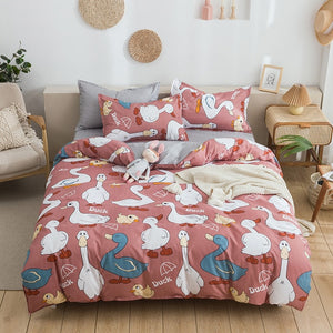 Soft Bedding Set with Heart Romantic Flower Fruit Twin Queen Flat Sheet Duvet Quilt Cover Pillowcase Cotton Ployester Adult Kids