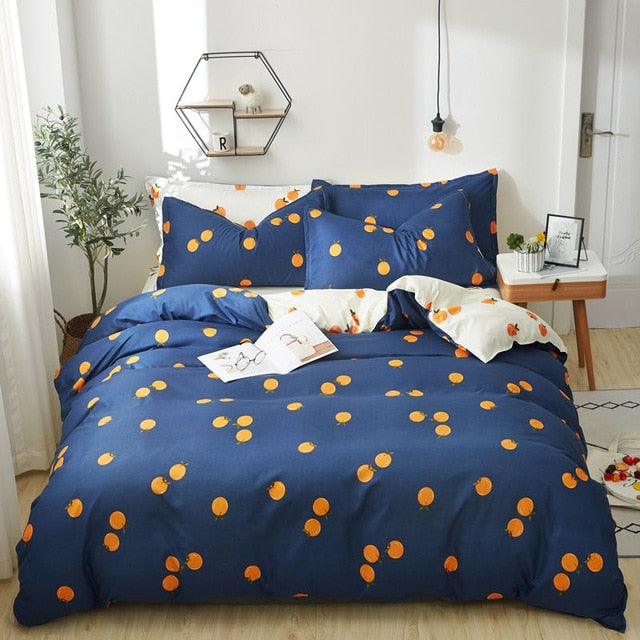 Soft Bedding Set with Heart Romantic Flower Fruit Twin Queen Flat Sheet Duvet Quilt Cover Pillowcase Cotton Ployester Adult Kids