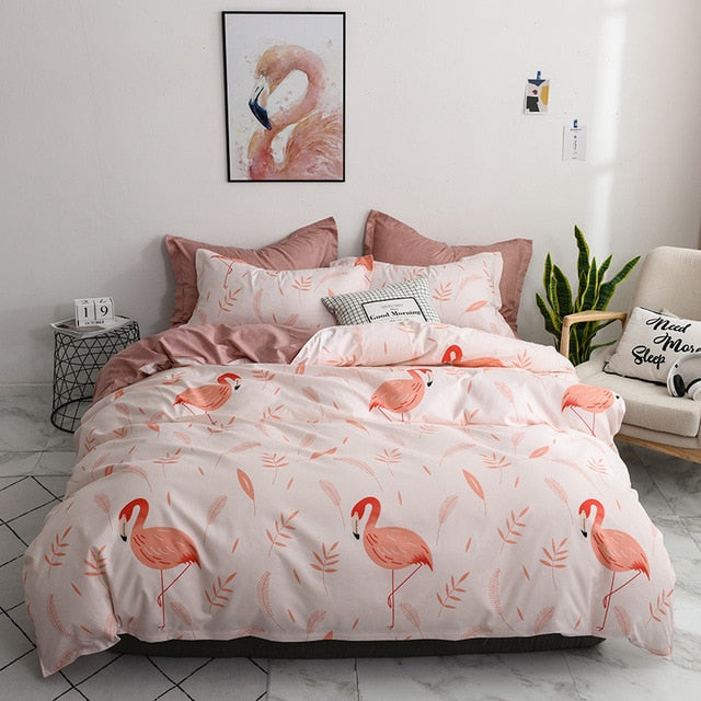 Soft Bedding Set with Heart Romantic Flower Fruit Twin Queen Flat Sheet Duvet Quilt Cover Pillowcase Cotton Ployester Adult Kids