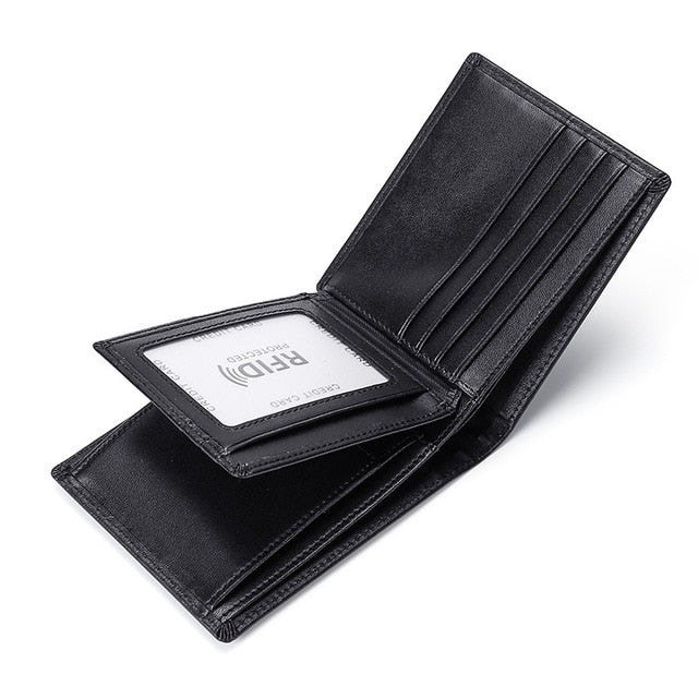 DIENQI Rfid Real Genuine Leather Men Wallets Small Slim Billfold Card Wallet Money Purses Coin Pocket Bag Black Male Walet Valet