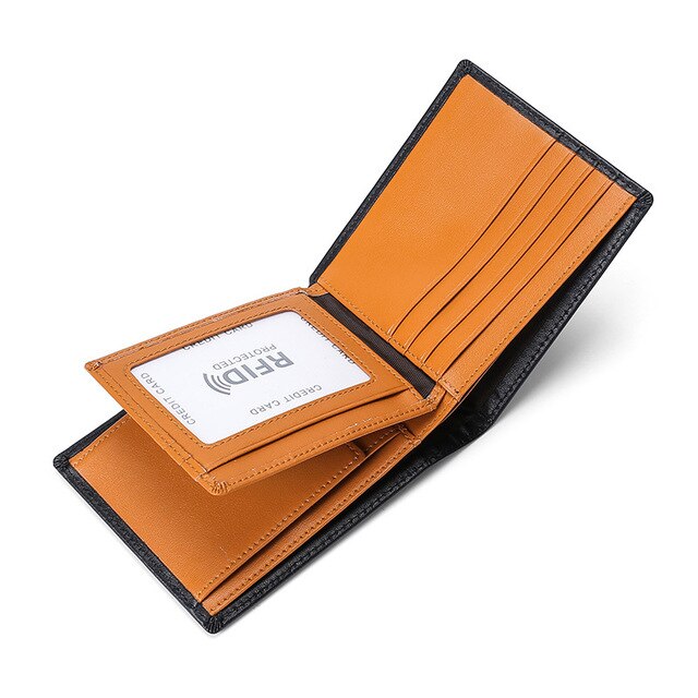 DIENQI Rfid Real Genuine Leather Men Wallets Small Slim Billfold Card Wallet Money Purses Coin Pocket Bag Black Male Walet Valet