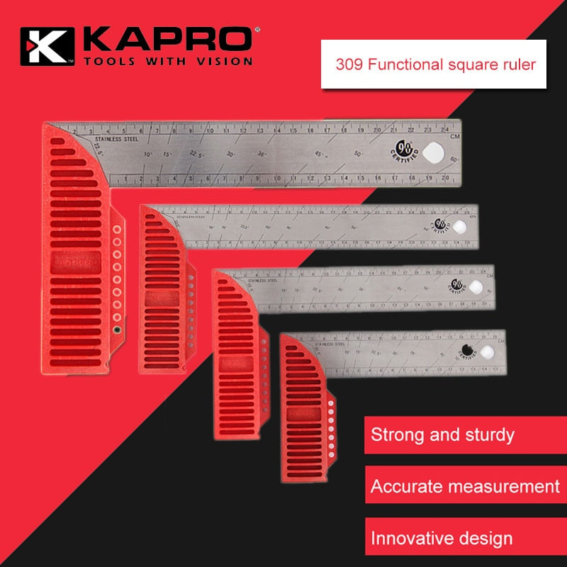 KAPRO 20/25/30/40cm multifunction level ruler With Handle High Accuracy Marking Straight Ruler Stainless Steel Measuring Tools