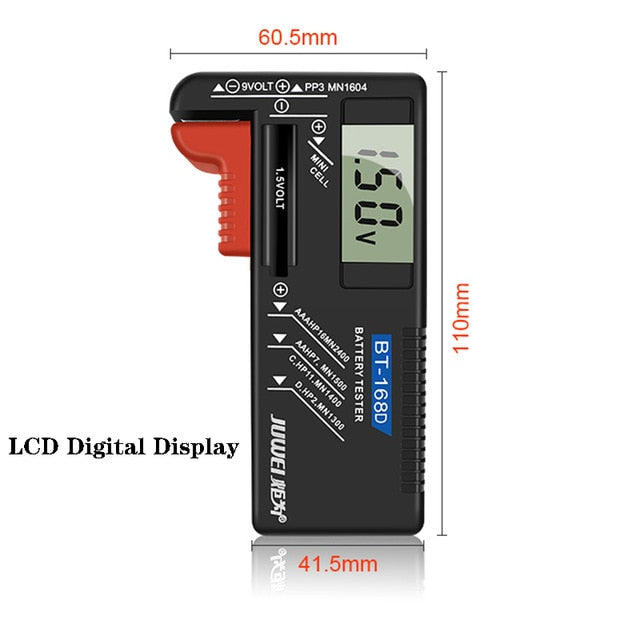 BT-168D LCD הצגת LA/AAA/AAA/C/D/9V/1.5V סוללות אוניברסליות סוללות תא אוניברסלי עם מחוון מד מקודד של מחוון מד מקובע