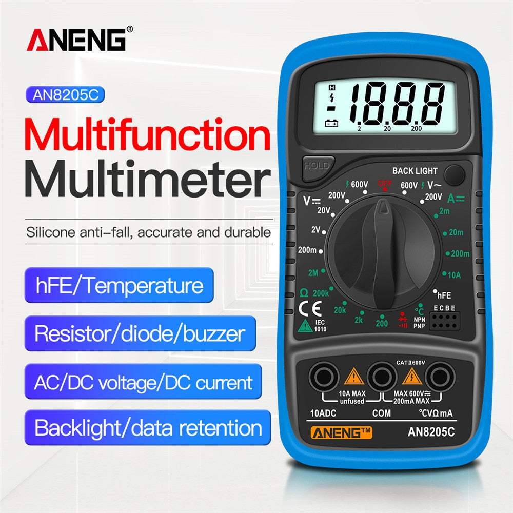ANENG AN8205C Digital Multimeter auto range Backlight AC/DC Ammeter Volt Ohm Tester Portable Meter Multimetro With Thermocouple