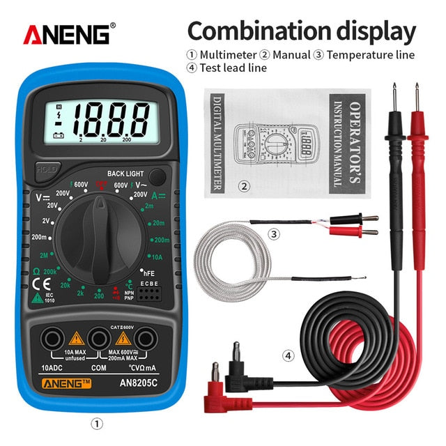 ANENGE AN8205C Digital Multimeter auto range Backlight AC / DC Ameter Volt Ohm Tester Portable Metimetter With Thermocouple