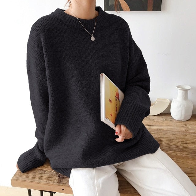 Hirsionsan Winter Oversized Sweater Women 2020 Elegant Knitted Basic Pullovers O Neck Loose Soft Female Cashmere Jumper