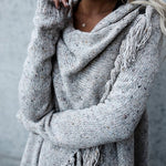 Women long fringed Knitted Jacket Sweater Loose Coat Tassels Long Sleeved Scarf Collar Cardigan splicing Outwear Tops 2018