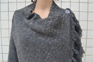 Women long fringed Knitted Jacket Sweater Loose Coat Tassels Long Sleeved Scarf Collar Cardigan splicing Outwear Tops 2018