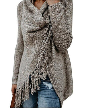 Women long fringed Knitted Jacket Sweater Loose Coat Tassels Long Sleeved Scarf Collar Cardigan splicing Outwear Tops 2018