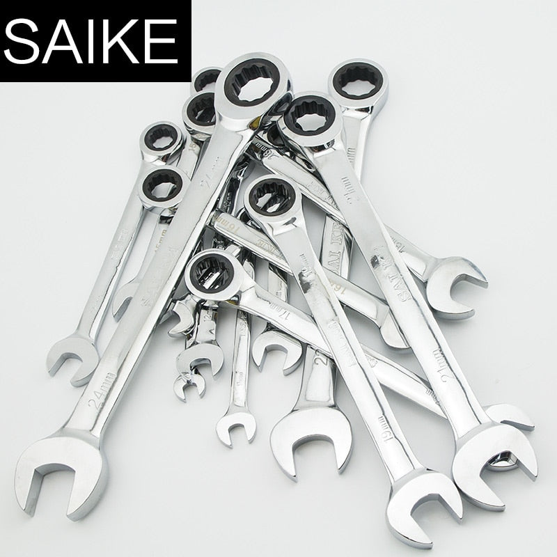 Ratchet Combination Metric Wrench Set Fine Tooth Gear Ring Torque and Socket Wrench Set Nut Tools for Repair A Set of Wrench