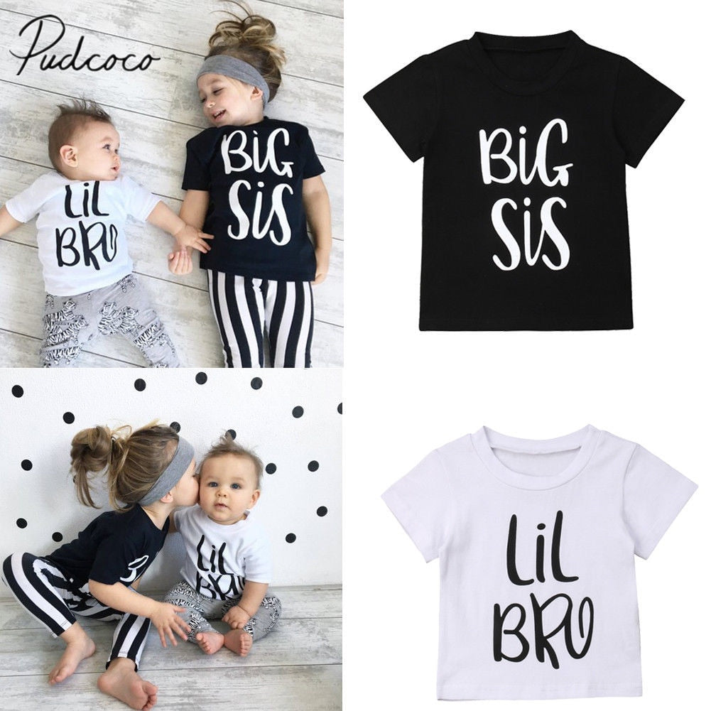 2019 Brand New Sis Bro Matching Clothes Letter T-Shirts Little Brother Baby Boy Cotton T-shirt Big Sister Girls Summer Tee Tops