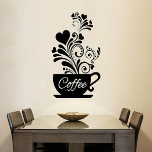 Creative Flower vine coffee cup wall sticker for Cafe restaurant decoration Decals wallpaper Hand carved kitchen stickers