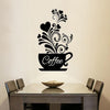 פרח יצירתי גפן כוס קפה מדבקת קיר לקישוט מסעדת בית קפה מדבקות טפט מדבקות מגולפות ביד