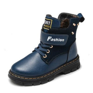 Children Boots Autumn And Winter Leather School Boy Shoes Fashion In The Calf Snow Boots Plush Warm Waterproof Kids Martin Boots